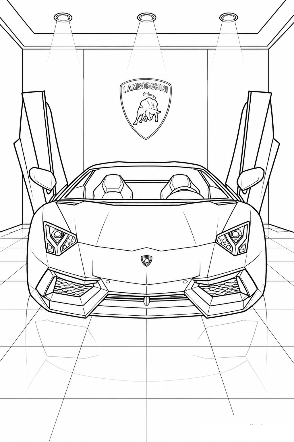 Scissor Doors Open in Modern Hypercar Showroom free printable activity sheet