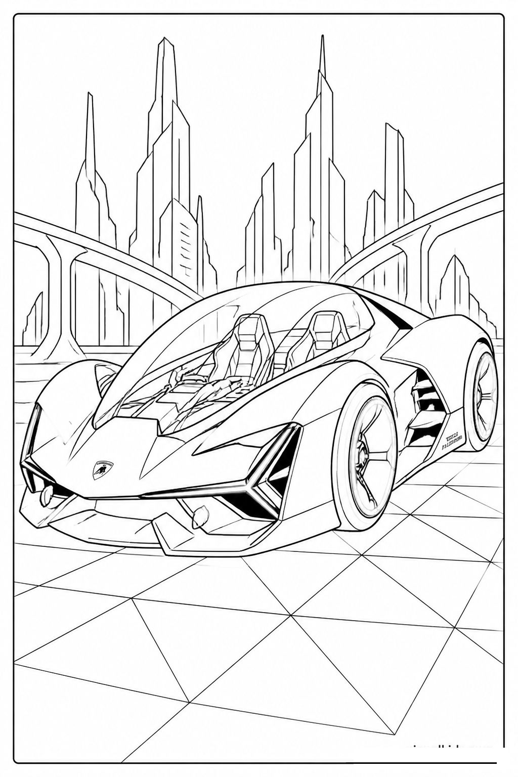 Futuristic Concept Hypercar on Neon Grid free printable activity sheet