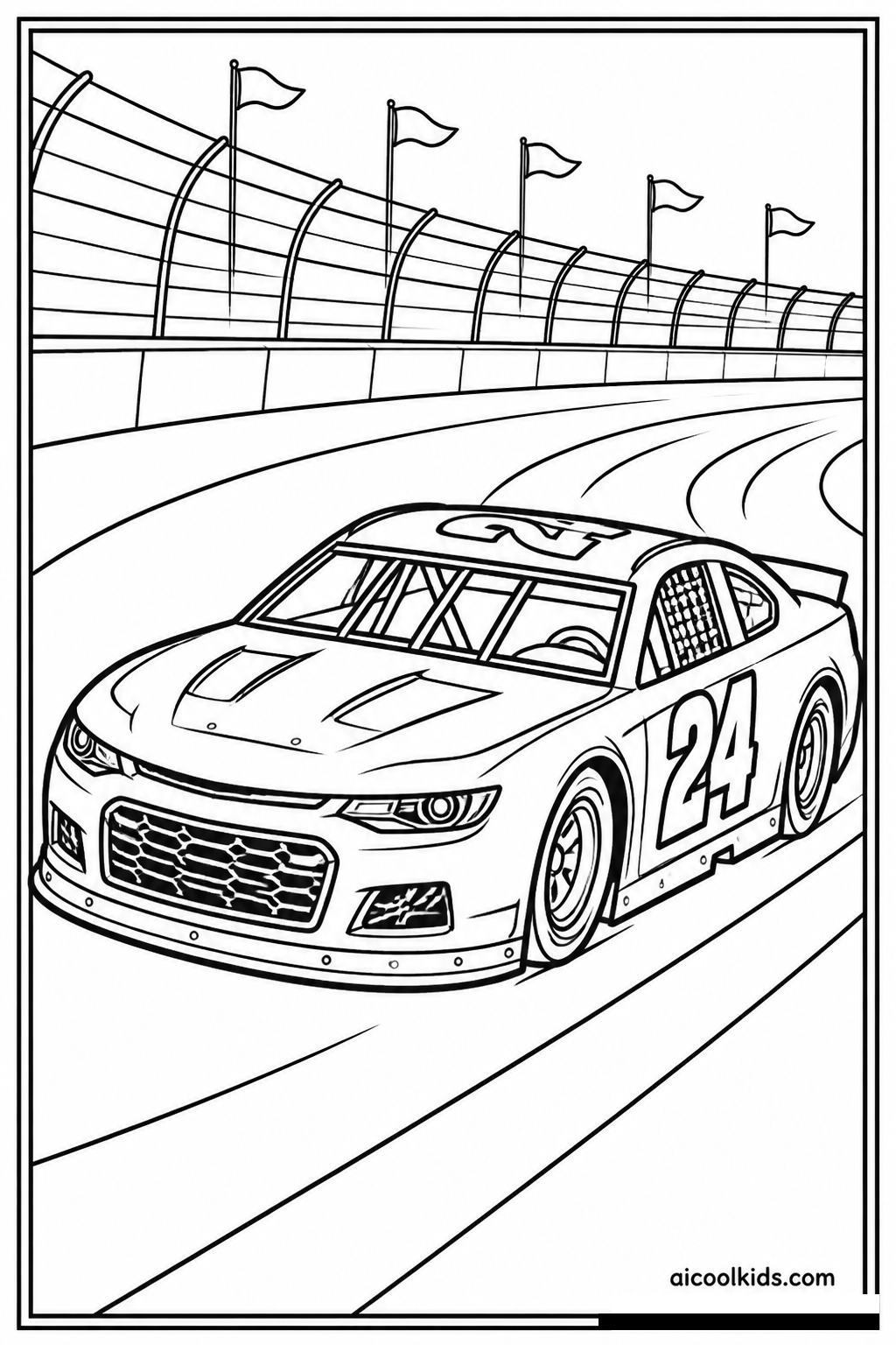 Speedway Stock Car with Racing Decals free printable activity sheet