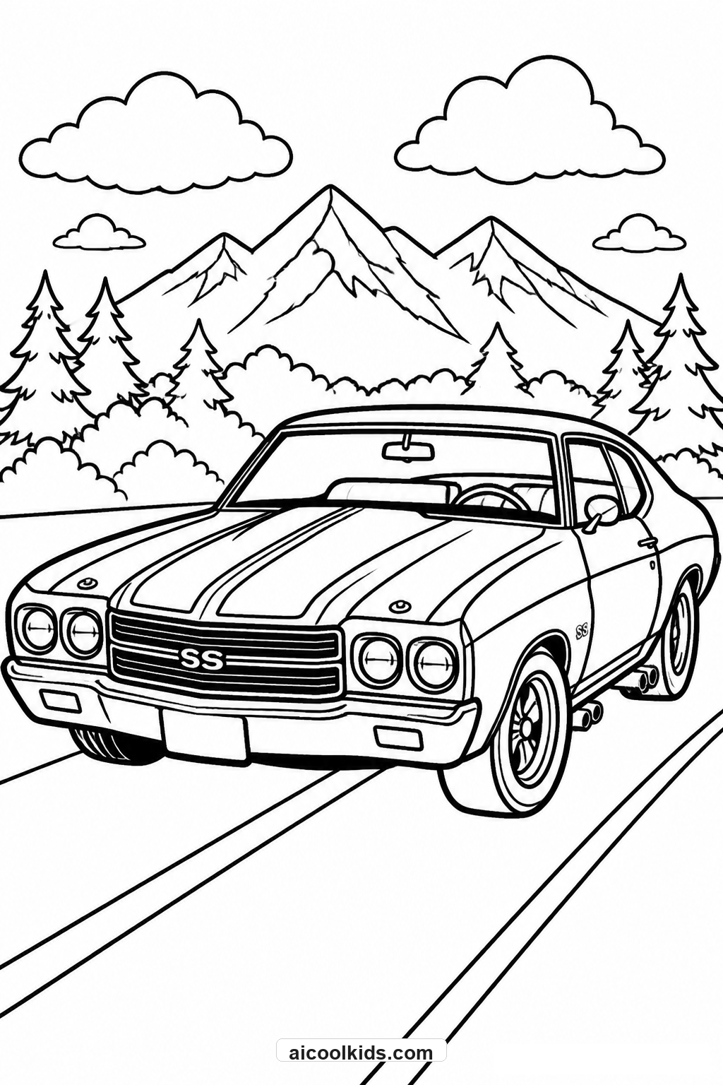 American Muscle Car with Racing Stripes free printable activity sheet