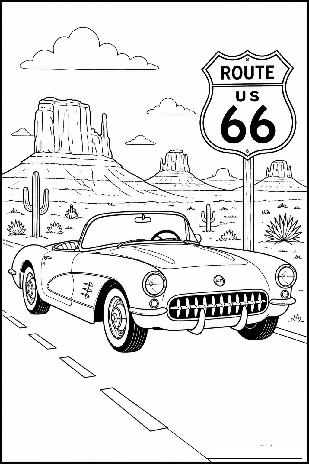 Retro Convertible Cruising Historic Route 66 free printable activity sheet