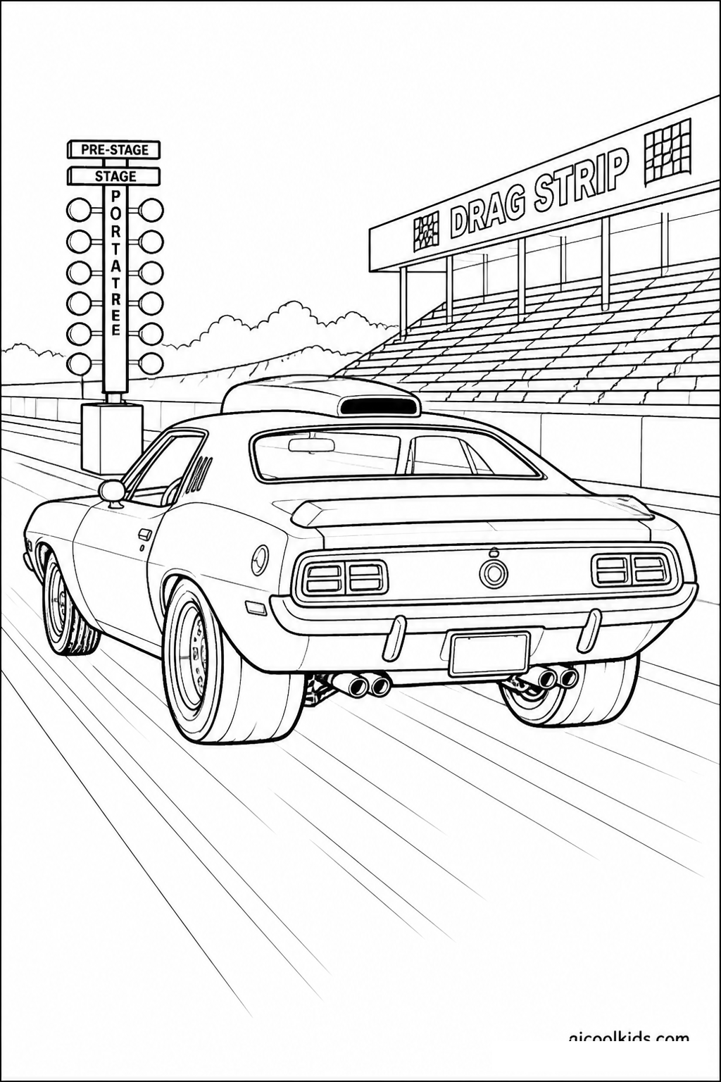 1970s Muscle Car with Raised Hood Scoop free printable activity sheet