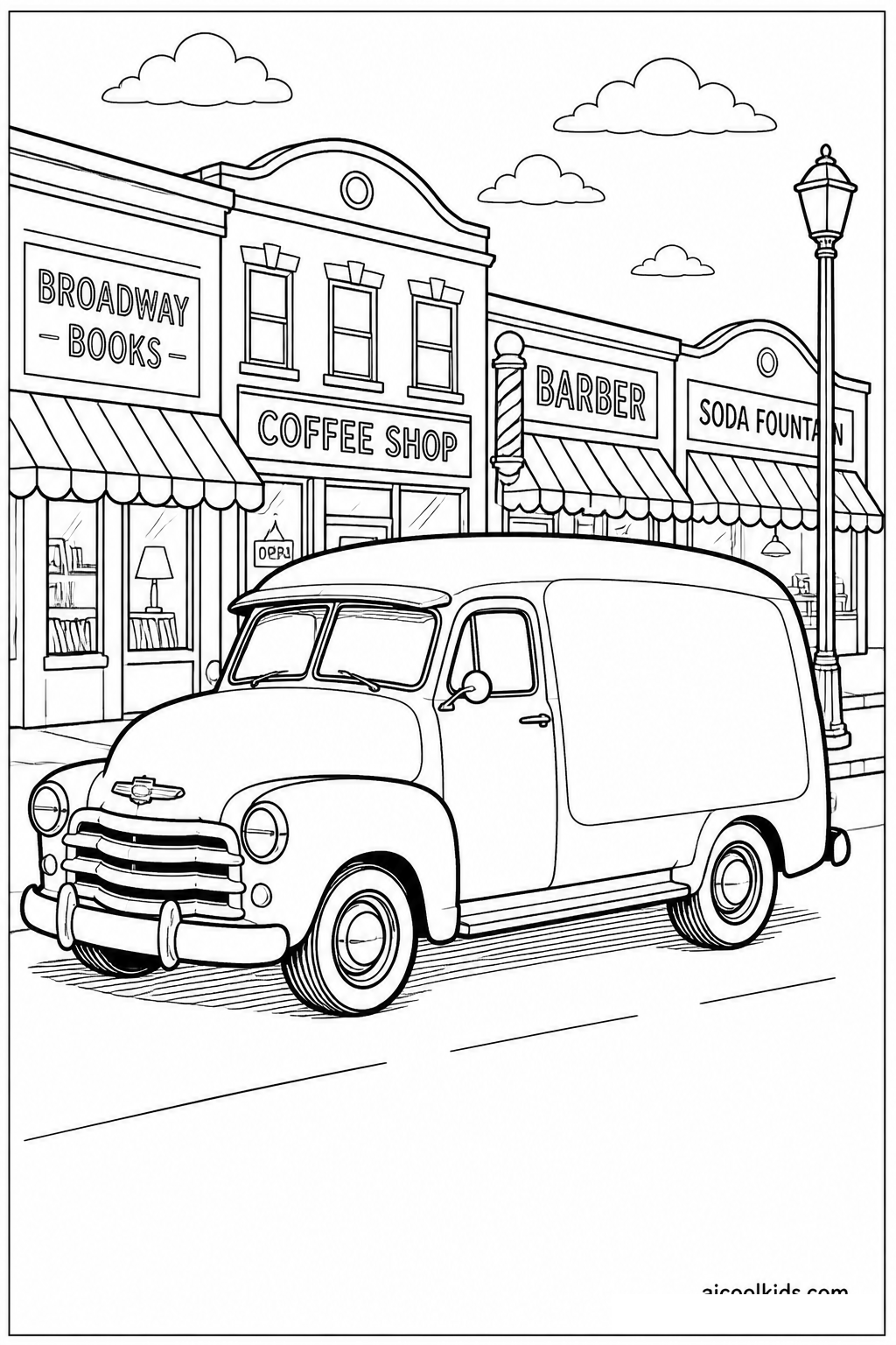 Classic Delivery Panel Van with Vintage Logo free printable activity sheet