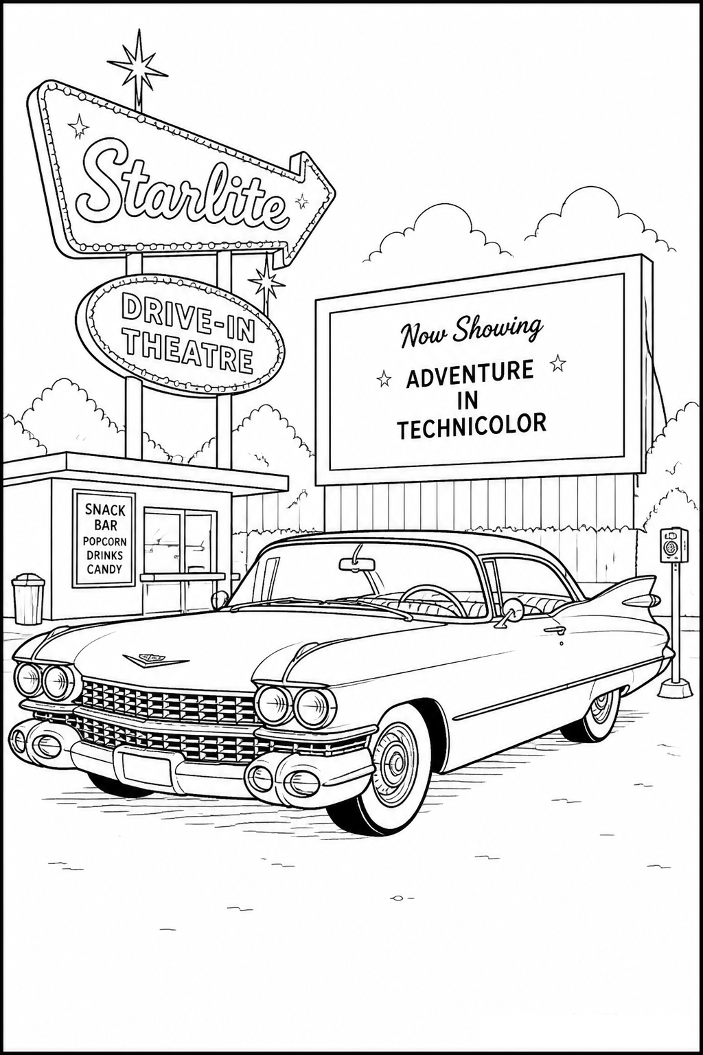 Classic 1950s Tailfin Highway Cruiser free printable activity sheet