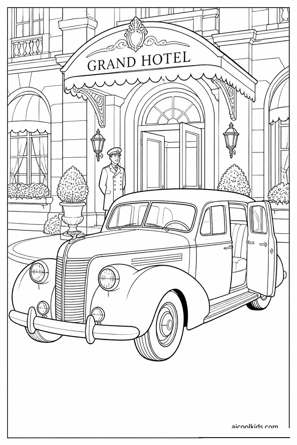 Classic Luxury Sedan with Whitewall Tires free printable activity sheet