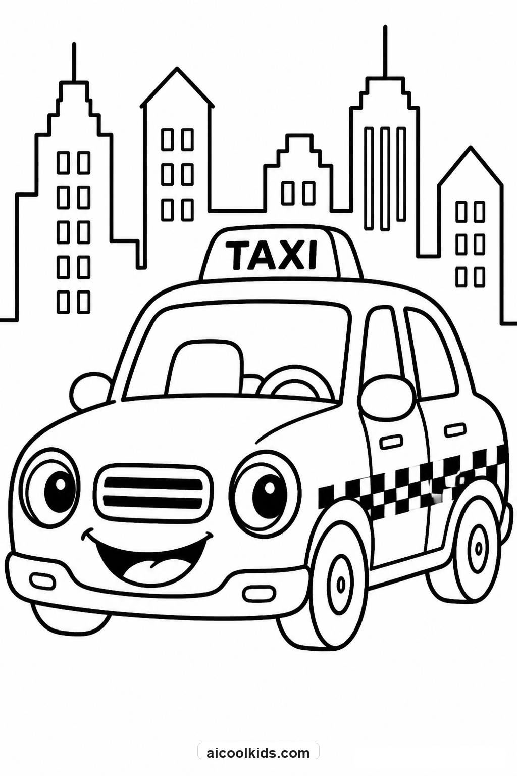 Friendly Yellow City Taxi Cab free printable activity sheet