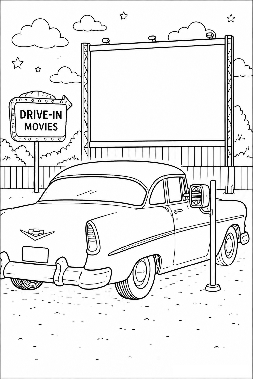 Vintage Drive-In Theater Classic Coupe free printable activity sheet