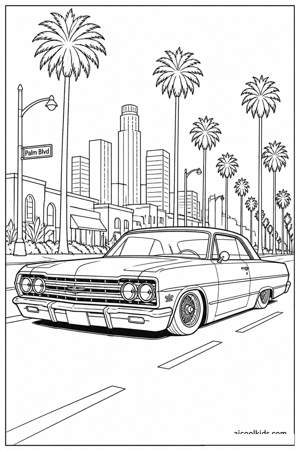 Classic Lowrider Cruiser with Custom Spoke Rims free printable activity sheet