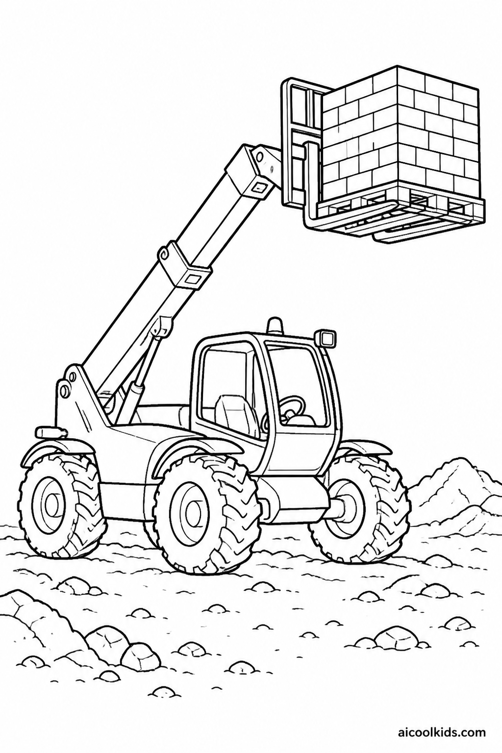 Telescopic Telehandler Lifting Pallet of Bricks free printable activity sheet
