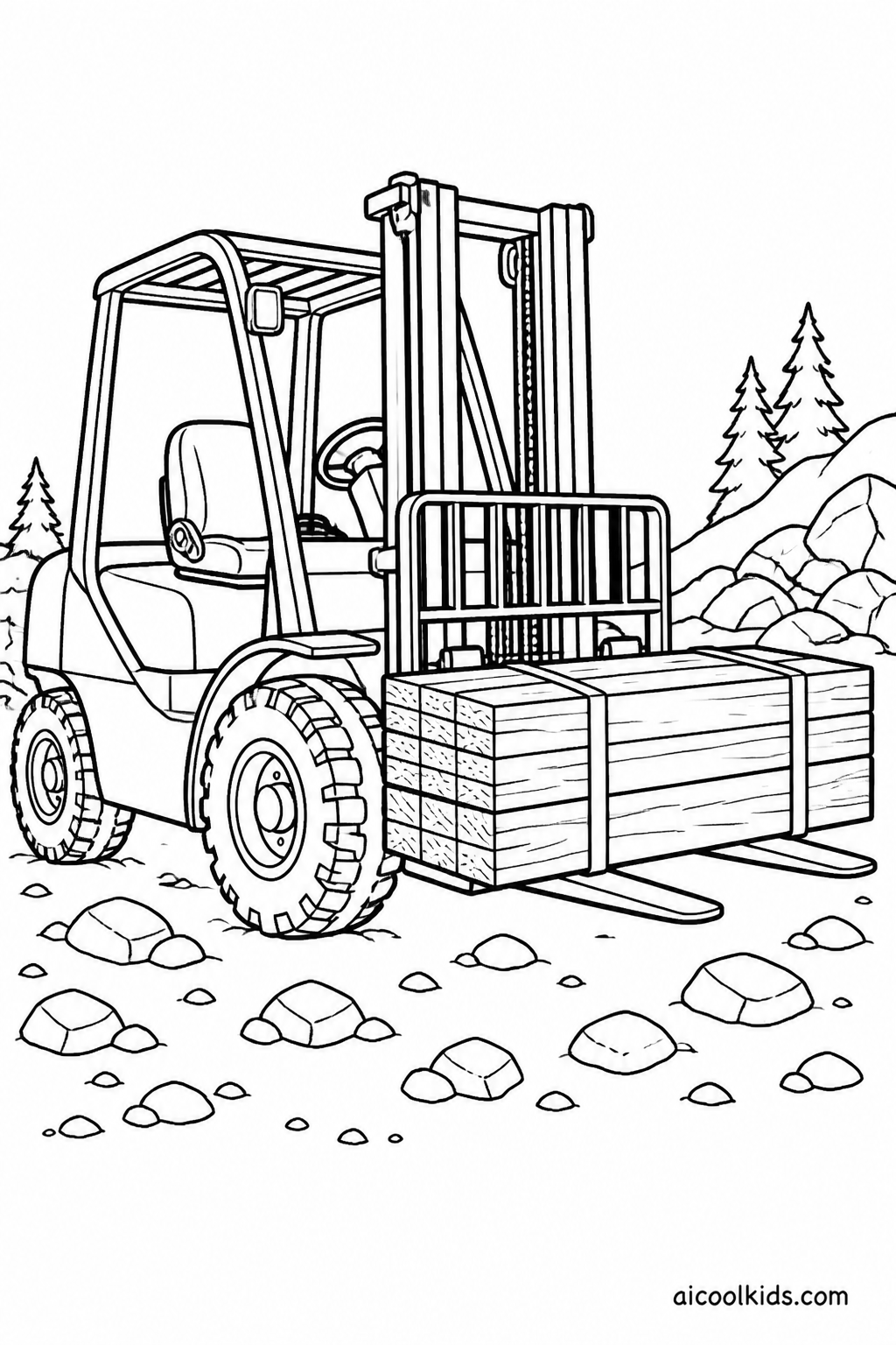 Rough Terrain Forklift Stacking Lumber framing free printable activity sheet