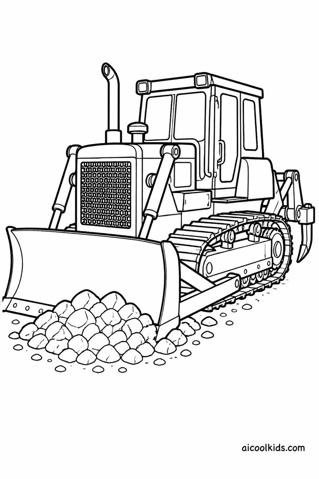 Heavy Duty Bulldozer Pushing Quarry Rocks free printable activity sheet