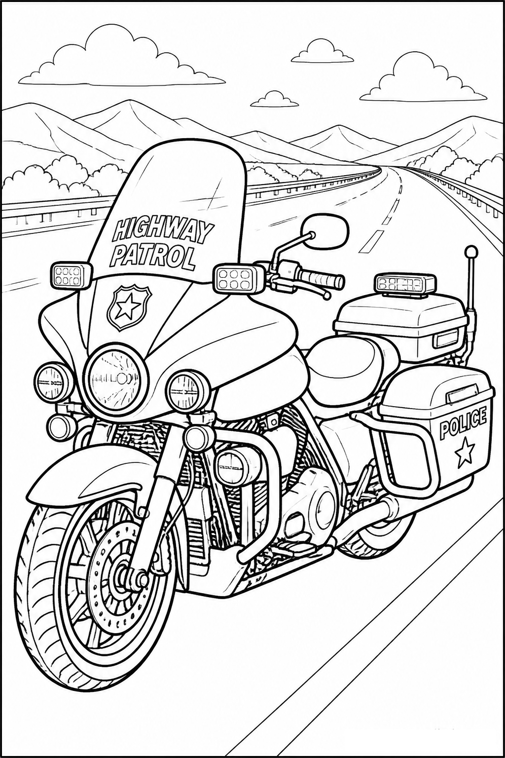 Police Motorcycle Highway Patrol Cruiser free printable activity sheet
