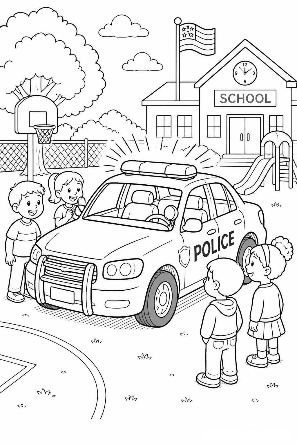 Community Helper Police Car School Visit Day free printable activity sheet