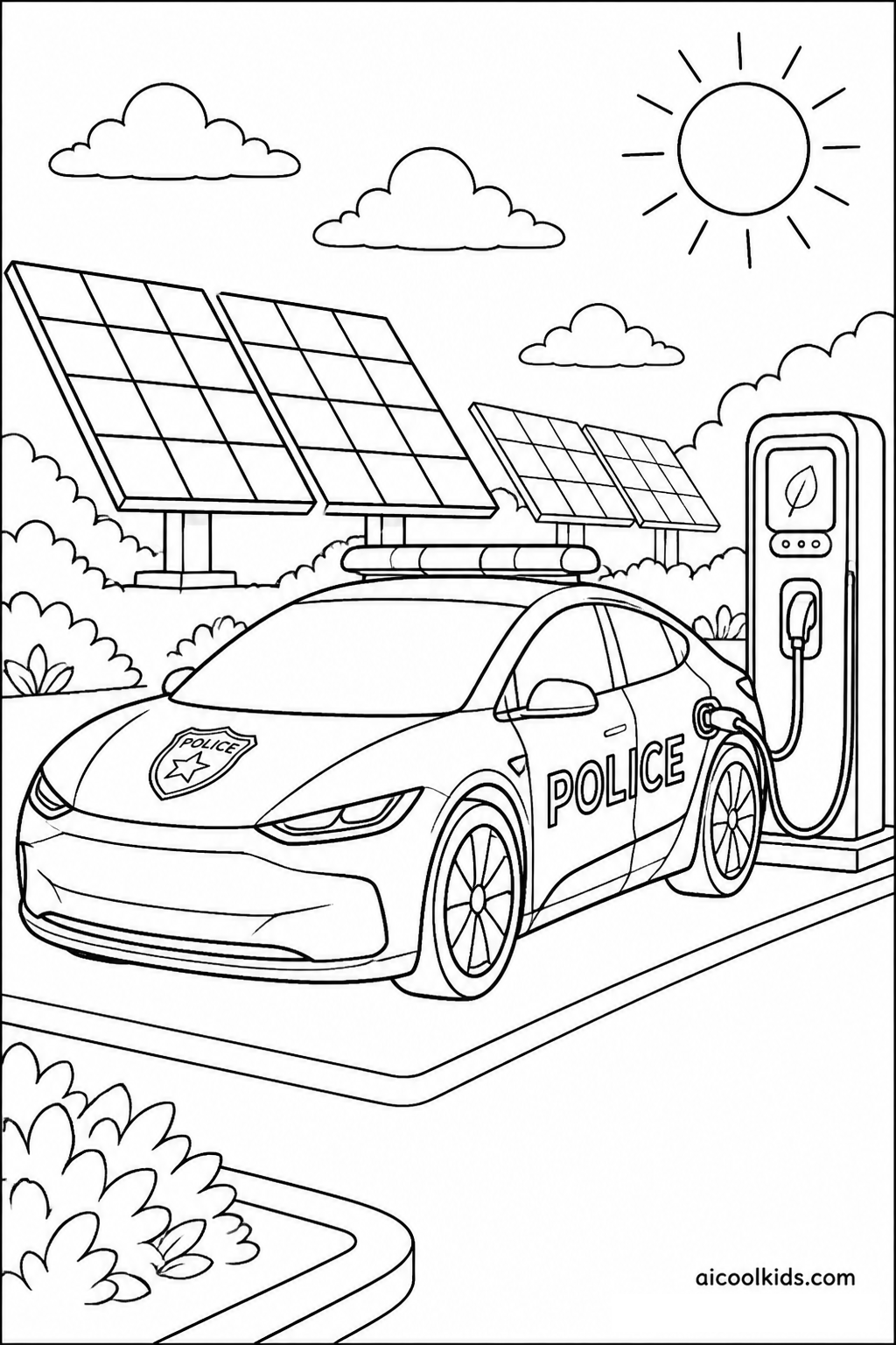 Modern Eco Electric City Police Patrol Fleet free printable activity sheet