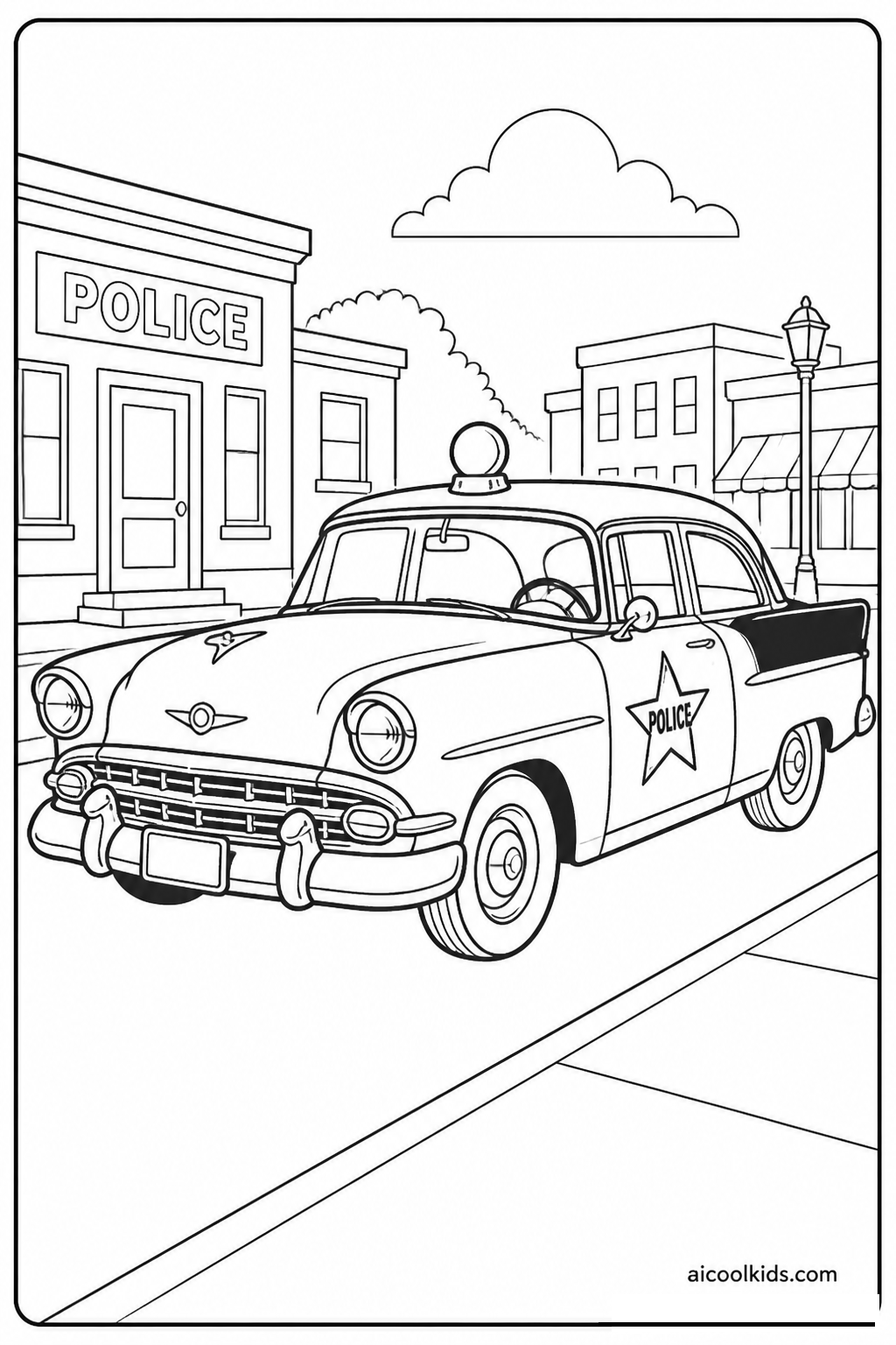 Classic Vintage Police Cruiser with Bubble Siren free printable activity sheet