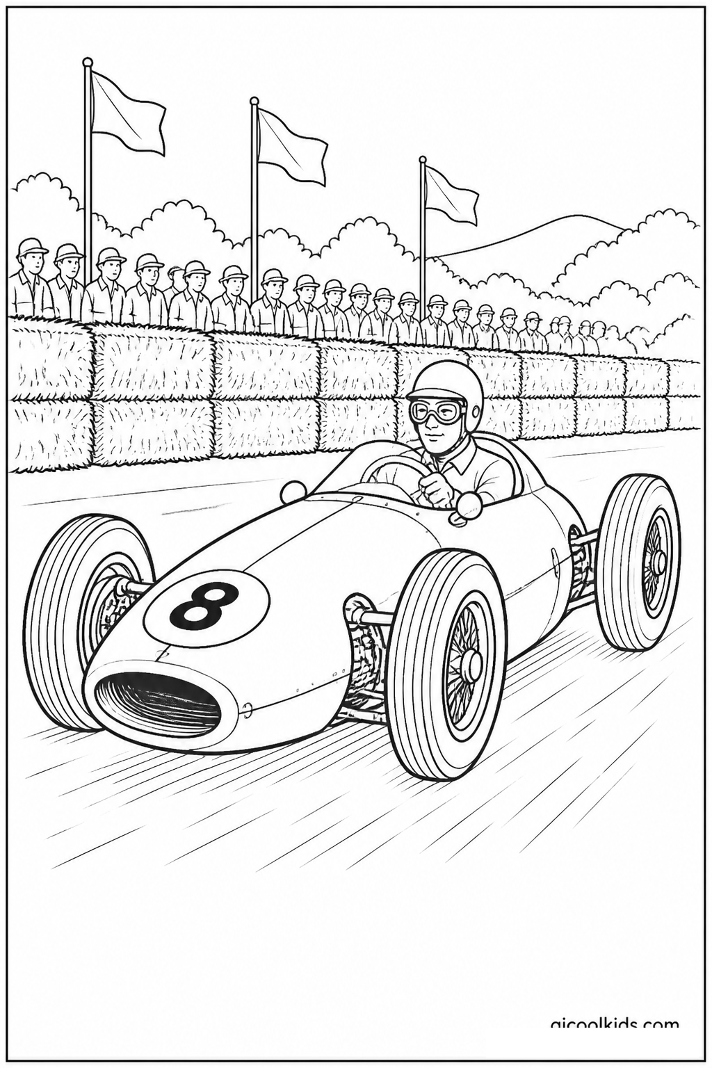 Vintage 1960s Open Cockpit Grand Prix Car free printable activity sheet