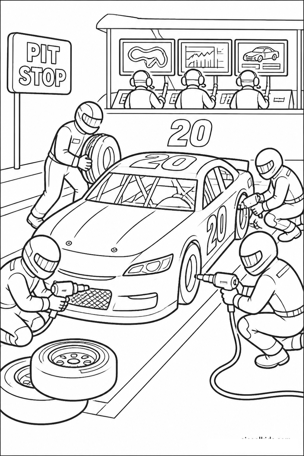 Pit Stop Crew Quick Wheel Change free printable activity sheet