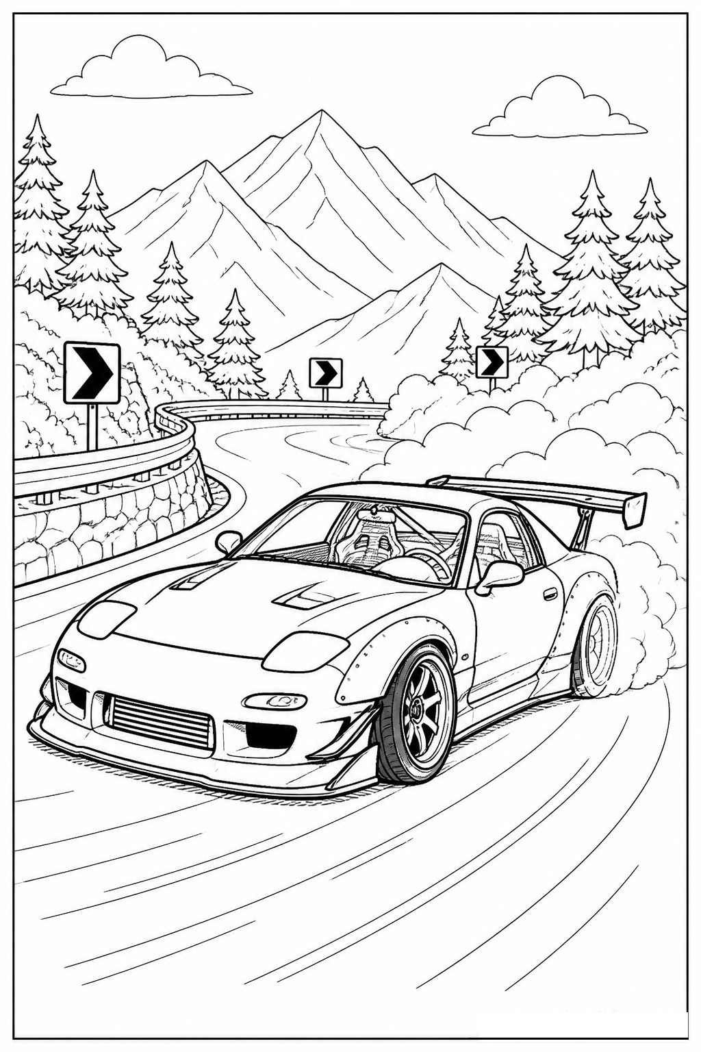 Turbo Drift Sports Car on Curving Circuit free printable activity sheet